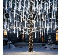 ZPQBEYE Meteor Shower Lights Christmas Lights Outdoor 24-Tube 576LEDs Snow Falling Rain Cascading Icicle Lights for Xmas Tree Christmas Decorations Wedding Party Holiday Garden Decor, UL Plug White