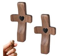 ZPQJV 2 Pcs Wooden Crosses Handheld, Portable Cross Fingertip Stress Relief, Cross My Heart Encouragement Gifts, Christian Gift for Prayer, 10 x 5.5cm
