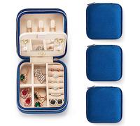 ZPROW Plush Velvet Travel Jewelry Case, Travel Jewelry Organizer, Jewelry Travel Case, Travel Jewelry Box, Small Jewelry Case, Jewelry Travel Box, Earring Organizer with Mirror - NavyBlue 3packs