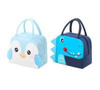 ZPSCXQ 2 Pack Lunch Box Kids, Kids Lunch Bag Set with 3D Insulation, Waterproof Fabric Suitable for School and Picnic, 23x19x14cm, Blue Penguin and Navy Alligator Design