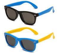 ZPSCXQ 2 Pcs Baby Sunglasses, Black Sunglasses Kids, Flexible Frame Kids Polarized, Uv400 Protection Retro Classic Style Shades For Boys & Girls