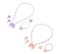 ZPSCXQ 2 Sets Kids Jewellery Sets For, Jewellery Set, Kids Jewellery,Toddler Jewellery For Girls, Pink Pearl Bow Necklace Bracelet Rings Earrings For Toddlers Children,Cute Princess Dress Up