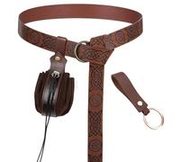 ZPSCXQ 3Pcs Medieval Belt Set, Viking Costume Accessories, Adjustable PU Leather Belt with Pouch and Key Chain, Renaissance Halloween Role Play Belt