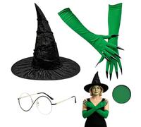 ZPSCXQ 4 PCS SET Witch Hat, Monkey Costume Accessories Set, Lion Costume Halloween Party, Witch Costume Cosplay Conventions, Giraffe Costume Fantasy Events, Green Gloves Black Glasses Witch Hat