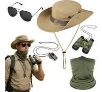 ZPSCXQ Safari Costume 5-Piece Set, Explorer Costume for Jungle Adventures and Zoo Visits, Includes Khaki Hat, Sunglasses, Binoculars and Whistle