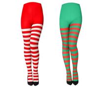 ZPSCXQ Striped Tights, 2 Pack Christmas Costume Elf Tights for Women, Red Green & Red White Striped Pantyhose, Festive Fancy Dress Leggings for Holiday Parties, Adult Elf Outfit Accessories