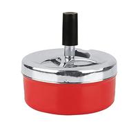ZPSHYD Exquisite Round Push-Down Metal Ashtray for Indoor and Outdoor Smoking Areas - Stylish Cigarette Receptacle with Wiring Details and Elegant Design(L-Red)