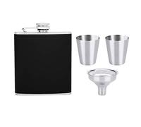 ZPSHYD Flask Stainless Steel Hip Flask Set with Black Leather Funnel and Two Wine Cups, 7ozBirthday Gift
