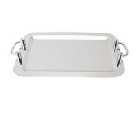 ZPSHYD Stainl Steel Platter with Handle, 47.5cm Portable Metal Serving Tray for Restaurant Hotel Buffet, Rectangle Shape, Silver Handle