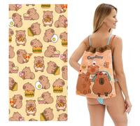 ZPSOSPZ 2-Piece Capybara Kids Beach Towel and Swimming Bag Set 75x150cm - Soft Microfibre Quick Dry Sand Free Lightweight, Travel Pool Towel for Boys Girls Capybara Lovers Gift for Children