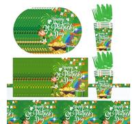 ZPSOSPZ 61Pcs St. Patrick's Day Party Tableware Set, Lucky Green Shamrock Plates, Napkins, Cups, Tablecloth for 10 People