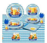 ZPSOSPZ Beer Festival Tableware Set, Oktoberfest Complete Party Supplies Kit, 85-Piece Tableware Set for 12 Guests, with Tablecloth, Plates, Cutlery, Storage Bag, Friends Gathering Theme Parties