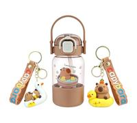 ZPSOSPZ Capybara Water Bottle with Keychain Set- 580ml Silicone Ilicone Straw Cartoon Sports Cup for Kids,Portable Drinking Cup for School Camping Picnic Outdoor Travel,Capybara Gifts - Brown4