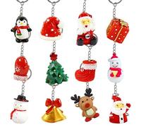 ZPSOSPZ Christmas keychain, 12Pcs Mini Christmas keychain, Christmas Miniature Resin keychain, Christmas Tree Hanging Decoration Xmas Birthday Gifts, Santa Claus Snowman Cartoon Decorative
