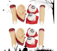 ZPSOSPZ Fake Human Body Parts, Bloody Fake Broken Body Parts, Human Body Parts Finger Ear and Eyeball, Halloween Zombie Vampire Party Decorations, 10 Pcs Halloween Organ Props Fake Finger Fake Ears