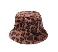 ZPSOSPZ Leopard Print Faux Fur Bucket Hat - Women's Winter Warm Fluffy Hat - Brown
