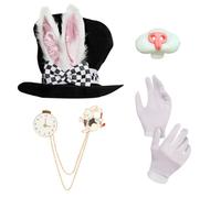 ZPSOSPZ Rabbit Mad Hatter Costume,Adults Rabbit Costume Accessory,Rabbit Hat with Attached Ears and Bow,for Cosplay, Parties and Carnival Events,Party Favorites and Gifts School Parade,4pcs (black)