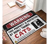 ZPSS Welcome Spring Bathroom Decor Funny Carpet Warning This Property Is Protected By A Highly Trained Cat - No Slip Grip | Room Decorations Aesthetic/Cool Things For Your Room Boys(50X80CM)