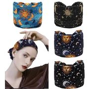 ZPTEE 4 Pack Wide Boho Headbands for Women,Non-Slip Elastic Hair Bands with Moon & Star Prints,Graffiti Bohemian Styles,Soft Sweatproof & Stretchy Hair Accessories for Yoga,Fitness & Travel