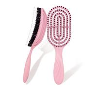 ZPTEE Anti-Static Boar Bristle Hair Brush - Detangling Paddle Brush for Women & Men, Frizz Control & Shine Booster for Curly, Thick & Straight Hair, Wet/Dry Scalp Care Comb - Heather Blush Pink