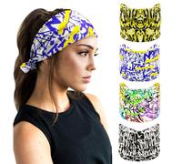 ZPTEE Dopamine Headbands 4 Pack | Color Therapy Graffiti Print | Non-Slip Sweatproof for HIIT & Yoga | Eco Wash & Wear Mood Boost