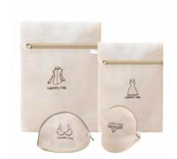 ZPTEE Mesh Laundry Bags for Washing Machine Delicates, 4 Pack Bra & Knicker Wash Bags With 3D Pods, Hanging Loops & Embroidered Icons | 3-Layer Laundry Bag Set for Clothes, Underwear & Bras