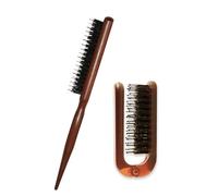 ZPTEE Slick Back Hair Brush & Teasing Comb Set - 2-in-1 Boar Bristle Edge Brush for Ponytails, Buns & Flyaways | Foldable Mini Travel Hair Brush for Work, Gym & Holidays, Sleek Styles on the Go