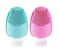 ZPTEE Travel Bottles for Toiletries 90ml, 2 Pack Silicone Squeeze Bottles with Built-In Face & Body Scrubber, Leakproof Cross-Valve, 22mm Wide Mouth Refillable Containers for Carry-On, Gym & Camping