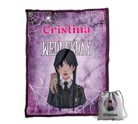 ZPUBLI+ Personalised Blanket with Name and Text Original Gift for Christmas, Birthday, Children's Gift, Baby Shower, Soft and Durable Winter Blanket (Wednesday)