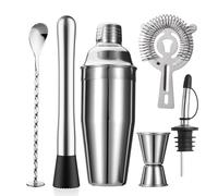 ZPUFAW 6-Piece Cocktail Shaker Set 24oz Shaker Strainer Muddler Jigger Mixing Spoon Pour Spout Bartender Kit Stainless Steel Bar Set Housewarming Gift