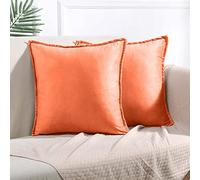 ZPXTI Velvet Cushion Cover, Sofa Pillow Case 2 Pack Black Decorative Pillow Case (Orange, 50x50cm)