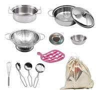 ZPZGOG Toy Pots and Pans Set,11 Age 3+ PCS Kitchen Toy Children Pots Pans Pretend Play with Bag Simulated Kitchen Toy Stainless Steel Soup Pot Pan Shovel Spoon Children Chef Role Playset Cooking Set