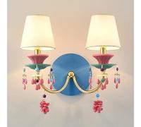 ZQBHK Mid Century Crystal Candle Kid Double Candlestick Fabric Pink Lights Bedroom Girls Nordic Wall Mount Lamp for Children Nursery Room