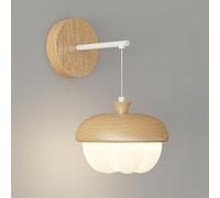 ZQBHK Wooden Sconce Led Light with Acrylic Lampshade, 12W Solid Wood Lamp for Bedroom Bedside, Creative Pine Cone Wall Lighting Fixture, 3 Color Mode