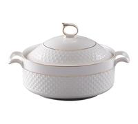 ZQBXHDZW Bone China Soup Tureen With Lid,1.5L Large Capacity Serving Double Handles For Kitchen,Porcelain,White Gold Trim,Microwave And Dishwasher Safe,Modern,Simple Resistant(With gold rim)