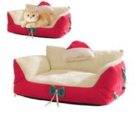 ZQBXHDZW Dog Bed Sofa,Sofa Style Christmas Cat Recliner With Santa Hat,Holiday Themed Pet Bed,Soft Plush Non-Slip Bottom Bed,Festive Cosy,Pet For Dogs,Puppies,Cats,Kittens(S,Red)