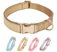 ZQDJ Glare Gold Dog Collar Leather and Nylon Double Layer Thickened Design Adjustable Durable Heavy Duty Dog Collars with Quick Release Metal Buckle for Small Medium Large Dogs M,Neck 12.6-19.3"
