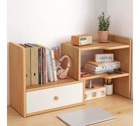 ZQDUFEA 2 Layers Desktop Bookshelf Adjustable Desk Storage Organizer Display Shelf Rack with 1 Drawers Corner Bookcase