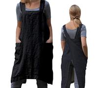 ZQFFB Pinafore Cross Back Apron for Women with Pockets Japanese Smock for Work Gardening Cooking Painting Baking
