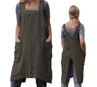 ZQFFB Pinafore Cross Back Apron for Women with Pockets Japanese Smock for Work Gardening Cooking Painting Baking