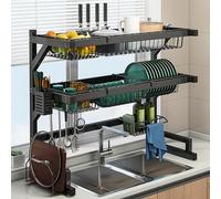 ZQFHSX 2 Tier Over Sink Dish Drainer Rack Large Stainless Steel Kitchen Drying Space Saving for Efficient Countertop Storage