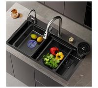 ZQFHSX 304 Stainless Steel Waterfall Kitchen Sink Black Nano Single Bowl Bar Multi-function Rv With Faucet And Drainage Components Top Mount Or Undermount (Color : Black, Size 68x45x21cm)