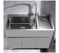 ZQFHSX Bathroom Sinks Large 304 Stainless Steel Laundry Pool Single Bowl Kitchen Sink With Washboard Big Bend Faucet And Drainage Component (Color : Silver, Size 90x48x21cm)
