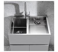 ZQFHSX Bathroom Sinks Large 304 Stainless Steel Laundry Pool Single Bowl Kitchen Sink With Washboard Big Bend Faucet And Drainage Component (Color : Silver, Size 60x48x21cm)