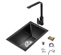 ZQFHSX Black Kitchen Sink Bar with Faucet Stainless Steel Single Bowl Coffee Corner Complete Accessories (Black, 28x42X20cm)
