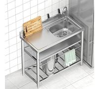ZQFHSX Catering Sink Free Standing 304 Stainless Steel Utility Sinks for Laundry Room with Tap and Drain, Workstation, Industrial Garage Commercial Restaurant, Workshop