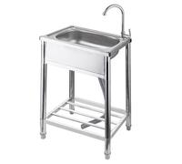 ZQFHSX Catering Sink Portable Kitchen Sink, Stainless Steel Utility Freestanding Commercial with Faucet for Outdoor/Indoor/Garage/Laundry/Utility Room (42×37×75cm)