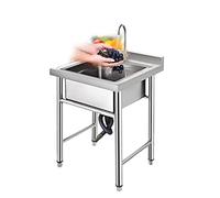 ZQFHSX Commercial 304 Stainless Steel Catering Thickened Sink with Faucet,Free Standing Wash Basin Foroutdoor Indoor Garage Kitchen Laundry