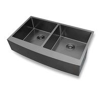 ZQFHSX Commercial 35 Inch 304 Stainless Steel Farmhouse Sink, Double Bowl Kitchen Sink 8.5 Deep Handmade Undermount Farm (Color : A, Size 90.8x54.8cm)