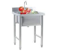ZQFHSX Commercial Stainless Steel Utility Sink Restaurant Kitchen Set 1 Compartment Free Standing Outdoor Station with Faucet for Indoor Laundry Room,Garage